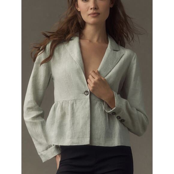 Anthropologie Jackets & Blazers - ANTHROPOLOGIE Dolan Spring Sage Green Linen Babydoll Lightweight Blazer Size M